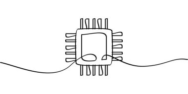 Mikroçip sembolünün aralıksız çizimi. soyut çizgi çizimi