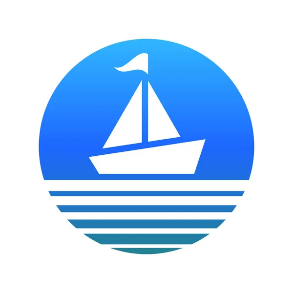 Simple Minimalstic Flat Art Blue Sign White Yacht Sea — Stock Vector