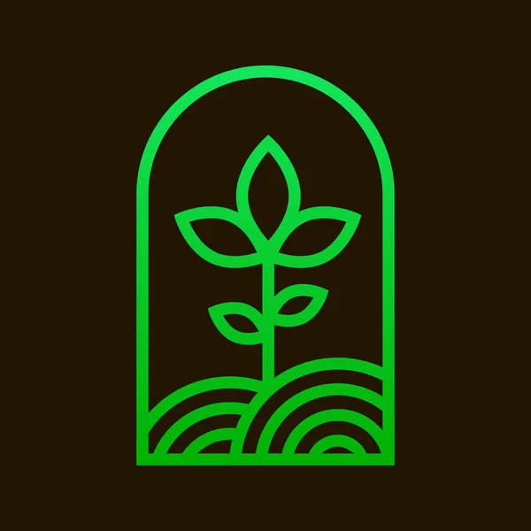Minimalistyczna Linia Sztuki Zielony Łuk Znak Kiełków Dziedzinie Stylu Witrażu — Wektor stockowy