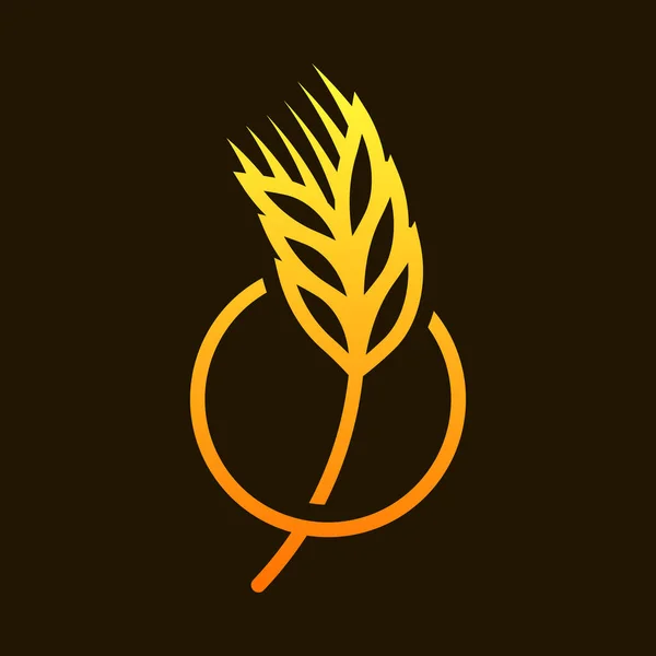 ミニマルな線画円の中に小麦の耳のフラットゴールデンサイン — ストックベクタ