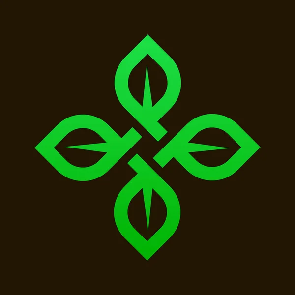 Minimalistyczny Romboid Skręcony Zielony Znak Czterech Przeplatanych Liści Stylu Skandynawskim — Wektor stockowy
