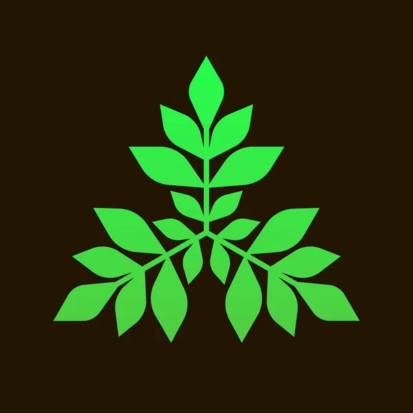带有叶子的三个分枝的极小抽象三角形绿色标志 — 图库矢量图片