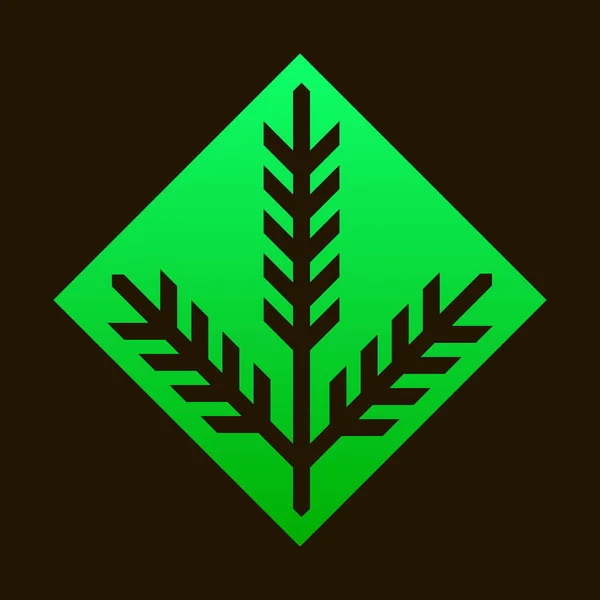 ミニマル抽象幾何学線画緑の菱形針葉樹の枝のサイン — ストックベクタ