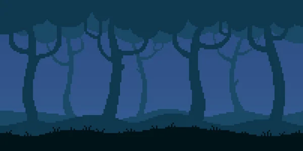 Illustration Horizontale Pixel Art Vectoriel Simple Coloré Forêt Sombre Dans — Image vectorielle