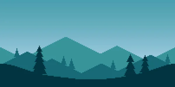 Bunte Einfache Vektor Pixelkunst Horizontale Darstellung Der Morgendlichen Berglandschaft Mit — Stockvektor