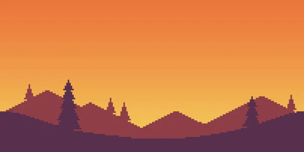 Illustration Horizontale Pixel Art Vectoriel Simple Coloré Paysage Montagne Matin — Image vectorielle