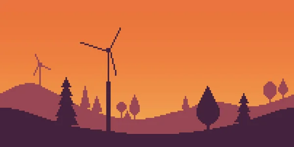 Illustration Horizontale Paysage Montagne Avec Arbres Moulins Vent Électriques Dans — Image vectorielle