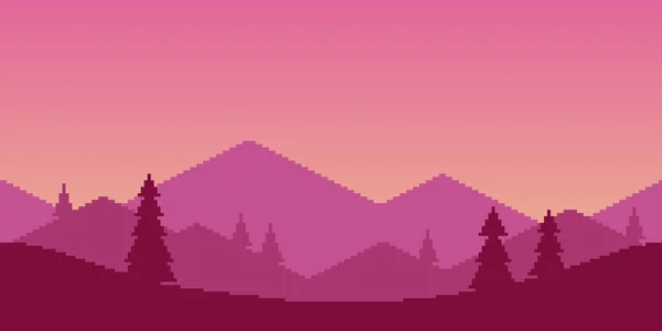 Colorido Simple Vector Pixel Art Ilustración Horizontal Del Paisaje Montaña — Vector de stock
