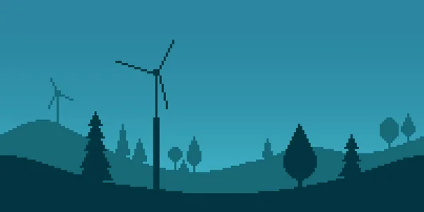 Bunte Einfache Vektor Pixelkunst Horizontale Darstellung Der Berglandschaft Mit Bäumen — Stockvektor