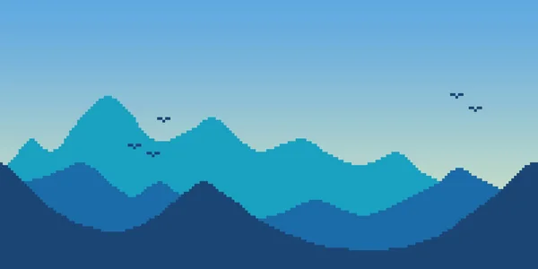 Illustration Horizontale Pixel Art Vectoriel Simple Coloré Paysage Montagne Soir — Image vectorielle