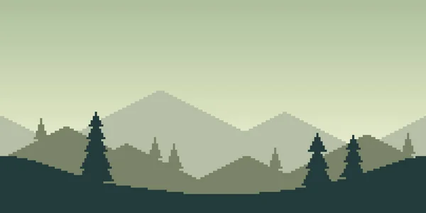 Colorido Simple Vector Pixel Arte Ilustración Horizontal Verde Mañana Montaña — Vector de stock