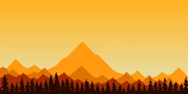 Красочный Простой Векторный Пиксельный Арт Горизонтальная Иллюстрация Желтого Утреннего Горного — стоковый вектор