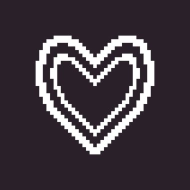 black and white simple flat 1bit pixel art abstract heart frame in heart icon clipart