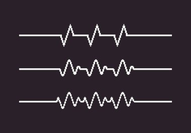 siyah ve beyaz basit düz 1bit vektör piksel set kalp atışı kardiyogram çizgileri