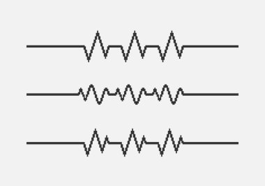 siyah ve beyaz basit düz 1bit vektör piksel set kalp atışı kardiyogram çizgileri