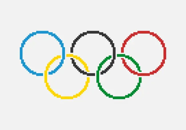 Bunte Einfache Flache 1Bit Vektorpixelkunst Von Fünf Olympischen Ringen Emblem Stockvektor