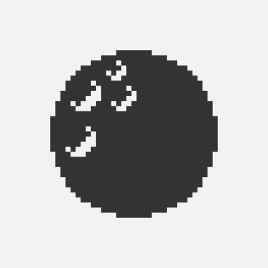 siyah ve beyaz basit düz 1bit vektör piksel resim simgesi kraterlerdeki yuvarlak ayın