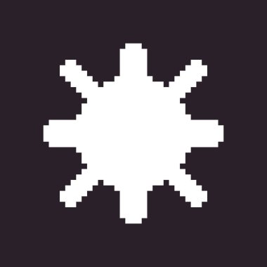 siyah ve beyaz basit düz 1bit vektör piksel resim ikonu retro çizgi film güneşi. Güneş ışığı işareti