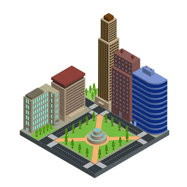 Isometric City Illustration premium vektör çizimi