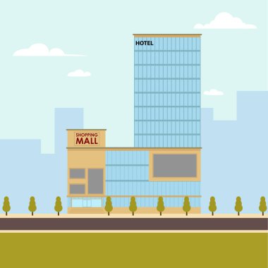 Alışveriş Merkezi ve Otel Premium vektör çizimi