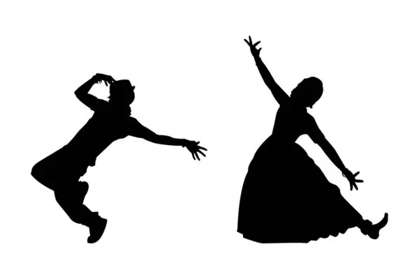Western Indian Dance Forms Silhouette — Stock Vector