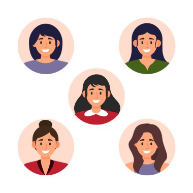 Dişi yüz kız avatar düz vektör çizimi