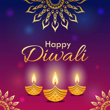 Diwali Lambaları Vektör İllüstrasyonlu Diwali Banner