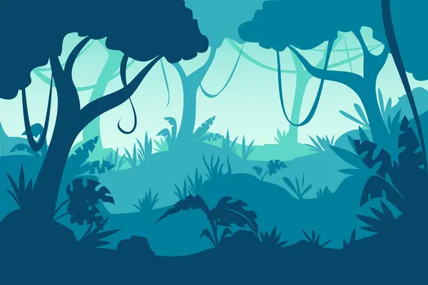 Mavi Gradyan 'daki tropik orman vektör illüstrasyonunu gölgeler