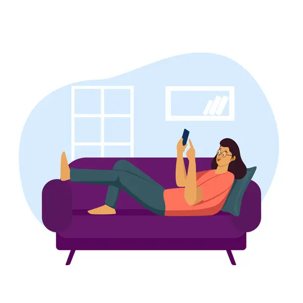 Koltukta Dinlenen Kız Cep telefonu vektör çizimi kullanıyor