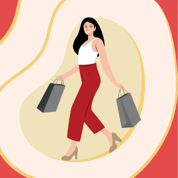 Alışveriş çantalı kız vektör illüstrasyonu
