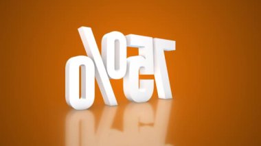 75% 3D Text spinning on an orange background. 360 Degree rotation. Looped video. 4K