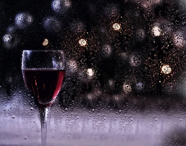 Natale Nuovo Concetto Sfondo Anno Bicchiere Con Drink Lanterne Luci — Foto Stock