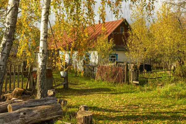 Bazen Sonbaharda Basit Bir Köy Evi Ukrayna — Stok fotoğraf