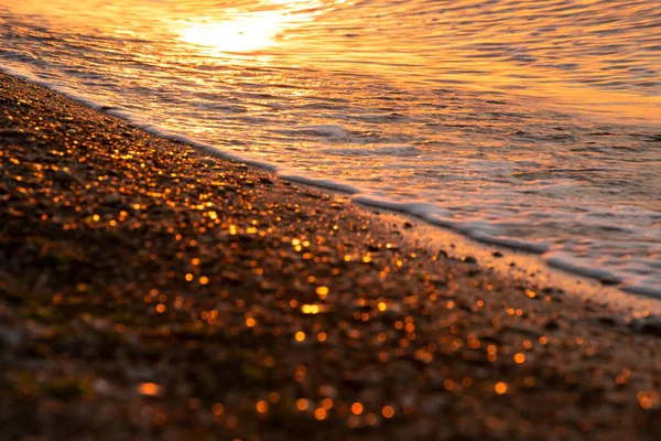 Абстрактне Розмите Зображення Морського Серфінгу Світанку Золотому Боке Сонця Піску — стокове фото