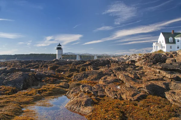 Costa Oceano Atlântico Com Farol Marshall Point Light Eua Maine — Fotografia de Stock