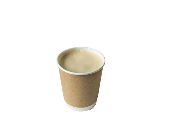 Copo Papelão Marrom Com Bebida Café Cappuccino Isolar — Fotografia de Stock