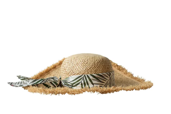 Соломенная Женская Шляпа Ленточкой Изолировать Группа — стоковое фото