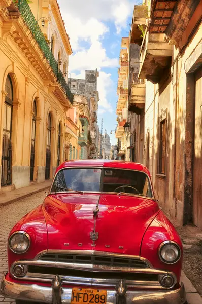 Red Retro Car Ancient Streets Havana Cuba Coloring Cubes Vintage Stock Image