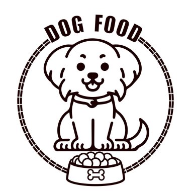 Köpek maması amblemi: köpek yavrusu ve yiyeceği.