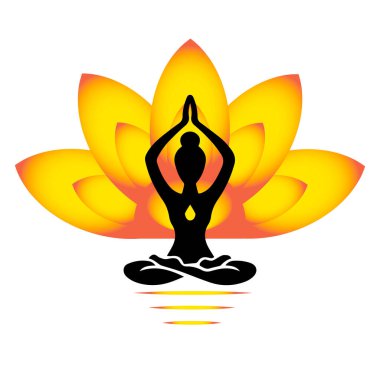Yoga - Nilüfer pozisyonunda meditasyon güneşin doğuşuna karşı. Yoganın amblemi