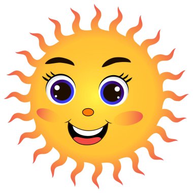 Beyaz arka planda izole edilmiş şirin çizgi film güneşi. Vektör illüstrasyonu 10 eps.