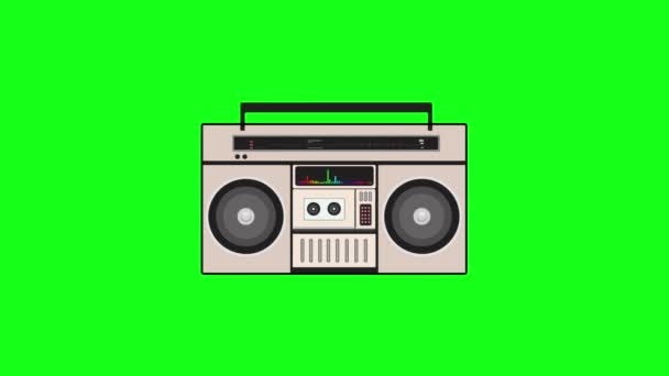 プレビュー曲のためのサウンドイコライザー付きのヴィンテージアナログテープ アニメーションループ ミュージックビジュアライザー 透明な緑の背景で隔離されたグラフィックオーディオ周波数 — ストック動画