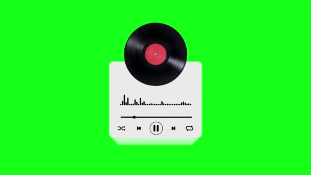 音楽プレビュー用のサウンドイコライザー付きのビニールミュージックプレーヤー アニメーションループビジュアライザー 透明な緑の背景で隔離されたグラフィックオーディオ周波数 — ストック動画