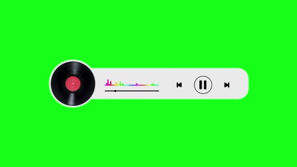 音楽プレビュー用のサウンドイコライザー付きのビニールミュージックプレーヤー アニメーション グラフィックオーディオ周波数をグリーン スクリーンの背景で隔離 — ストック動画