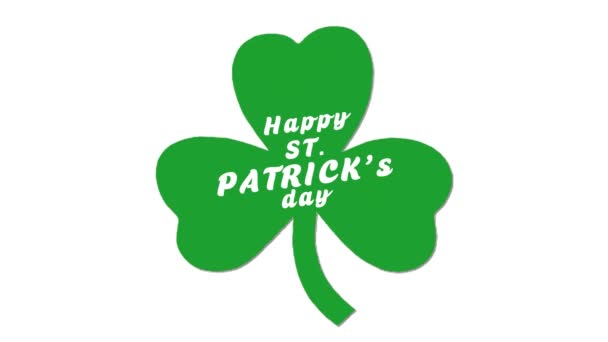 Happy Saint Patricks Day Tex Animation Leaf White Background — Stock Video