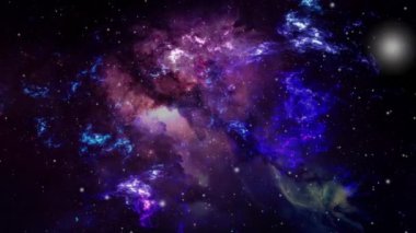 Dış uzayda kusursuz döngü. Sonsuz uzay, galaksi, yıldızlar ve Nebula hareketli arka plan