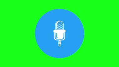 Mikrofon sembolü animasyonu, simge ses dinleme podcasti yeşil ekran şeffaf arkaplanda izole edildi