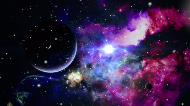 宇宙の星や銀河でシームレスなループ宇宙 惑星と星雲を旅するアニメーション — ストック動画