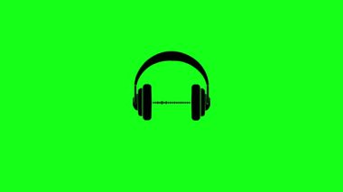 Müzik ve podcast için ses dengeleyicili kulaklık. Animasyon görselleştirici grafik ses frekansı yeşil ekran şeffaf arkaplan izole