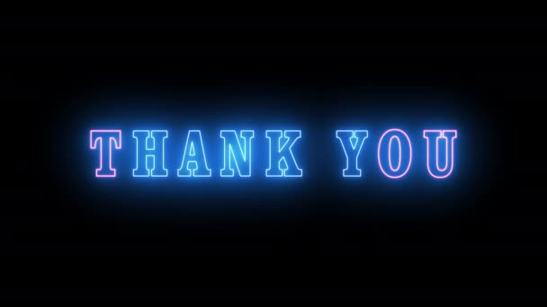 Dziękuję Neon Tekst Animacji Migotanie Miganie Typografia Animowana Czarnym Przezroczystym — Wideo stockowe